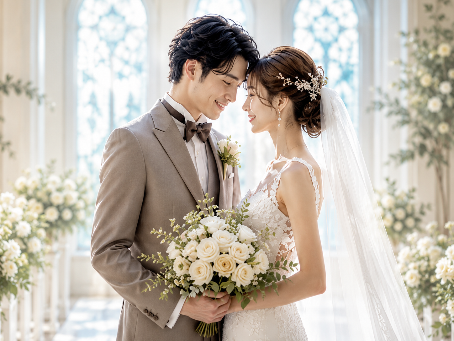 自然体で笑う新郎新婦