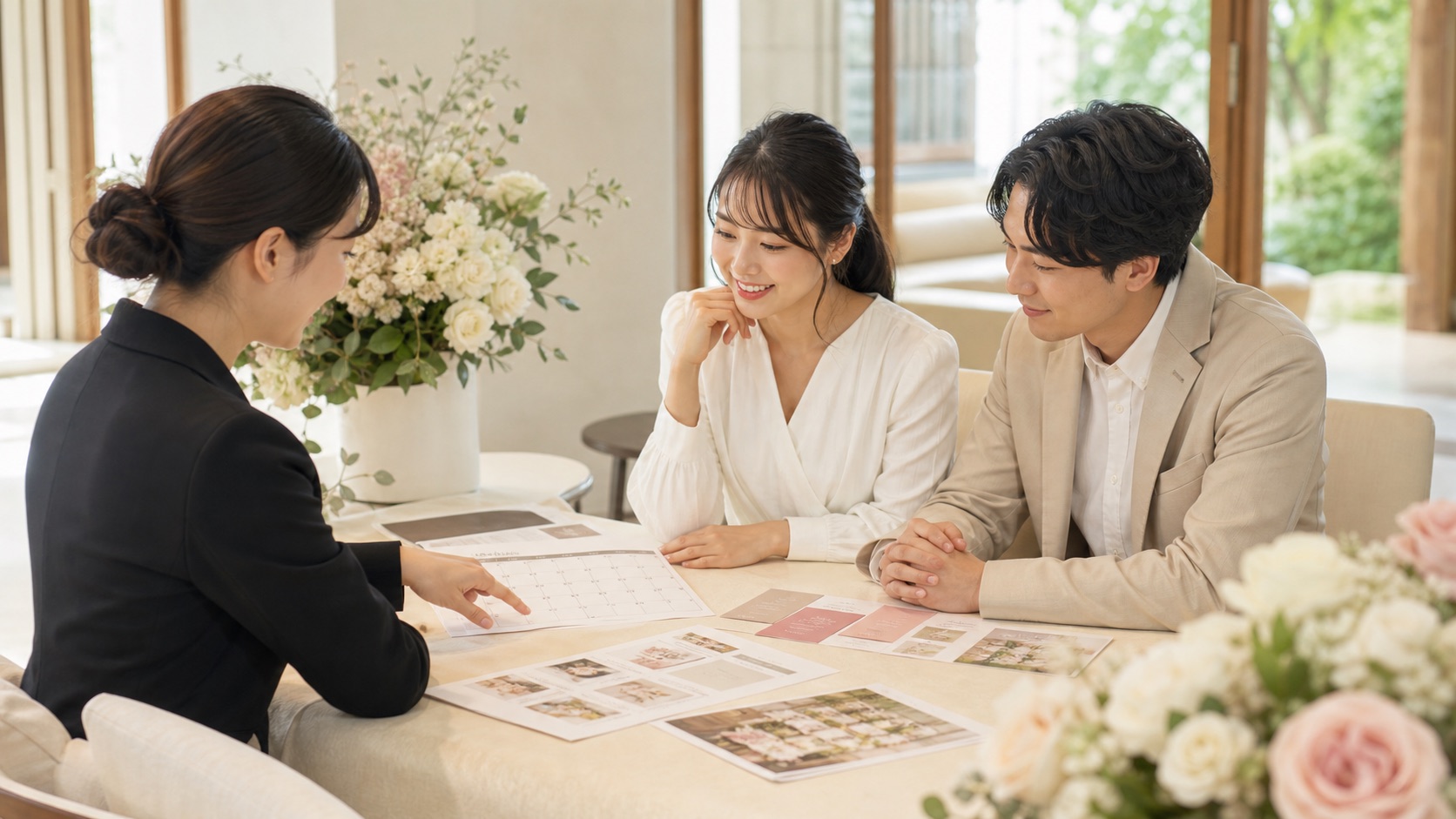結婚式の見積りと空き日程を相談するイメージ